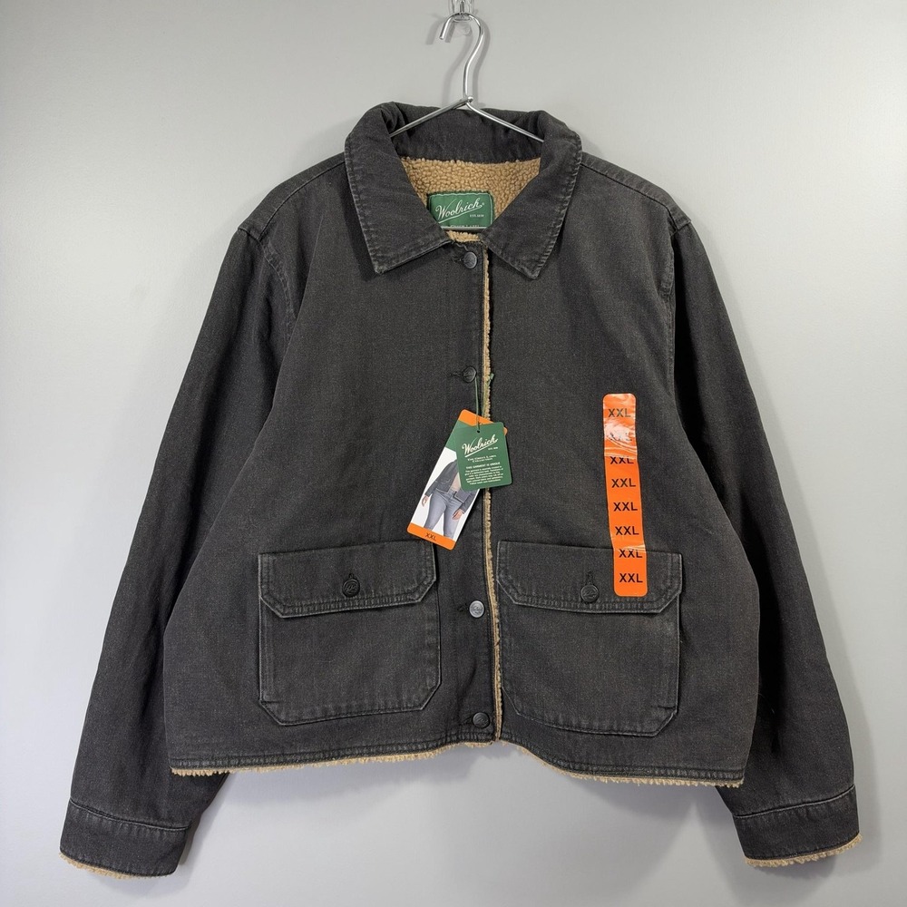 NWT Woolrich The Green Label Jacket Womens 2XL Black Sherpa Lined Denim Workwear
